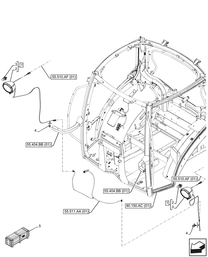 Схема запчастей Case IH MAXXUM 150 - (55.404.BS[04]) - VAR - 758488 - CAB, FRONT, WORKING LIGHT (55) - ELECTRICAL SYSTEMS