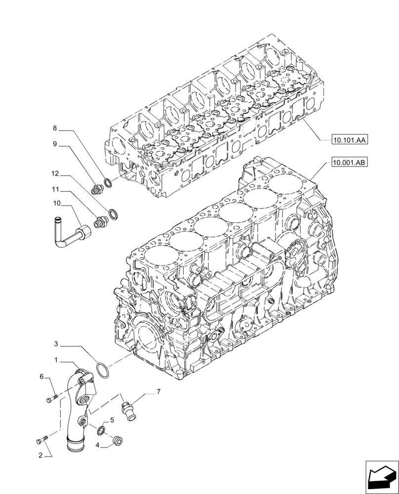 Схема запчастей Case IH MAGNUM 235 - (10.400.BB[02]) - WATER PUMP PIPES, ENGINE WITHOUT BRAKE (10) - ENGINE