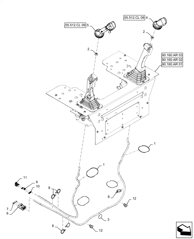 Схема запчастей Case IH SV300 - (55.512.CL[07]) - LEVEL 200 HANDLE GRIPS, 2-SPEED MECHANICAL CONTROLS, W/O MULTI-FUNCTION ELECTRICAL CONTROL (55) - ELECTRICAL SYSTEMS