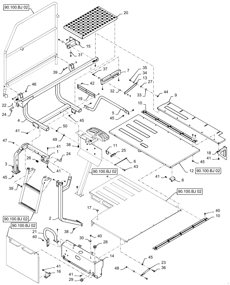 Схема запчастей Case IH 5140 - (90.100.BJ[01]) - COVER ASSY, ENGINE (90) - PLATFORM, CAB, BODYWORK AND DECALS