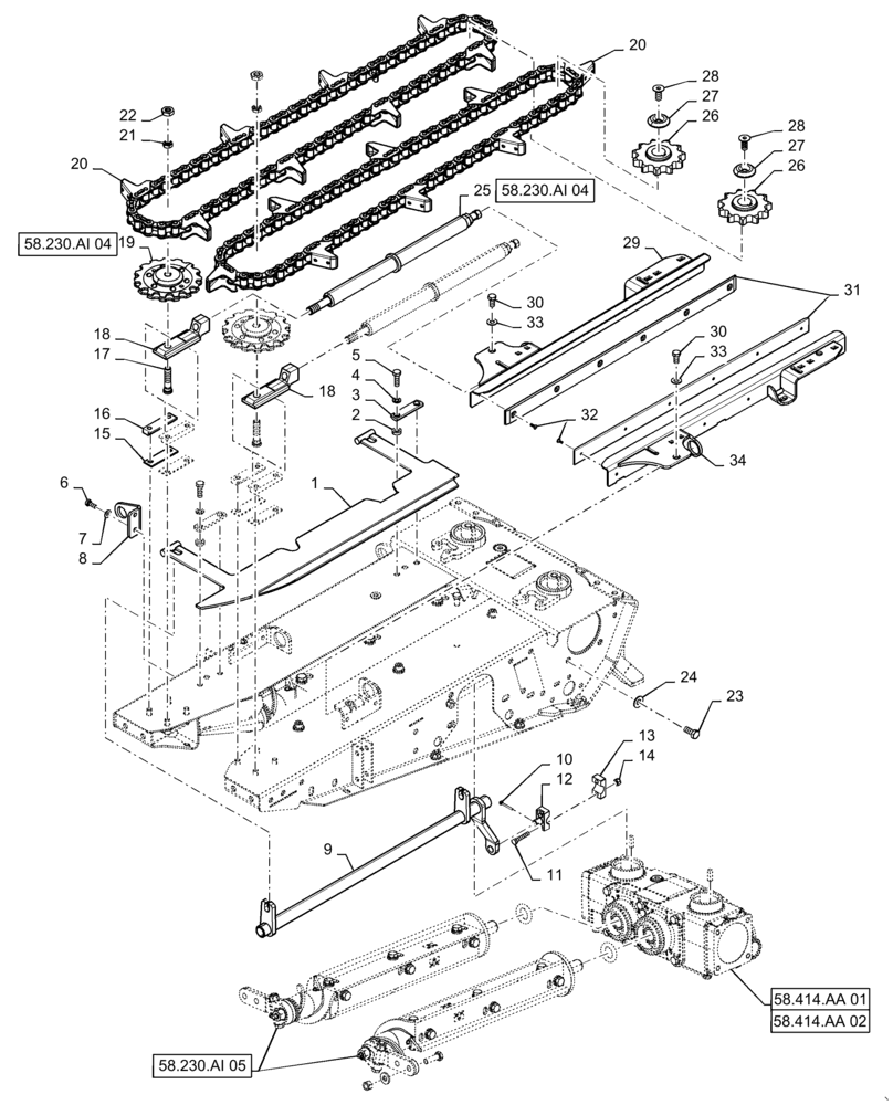 Схема запчастей Case IH 4416-30 - (58.230.AI[03]) - ROW UNIT, WITHOUT CHOPPER (58) - ATTACHMENTS/HEADERS