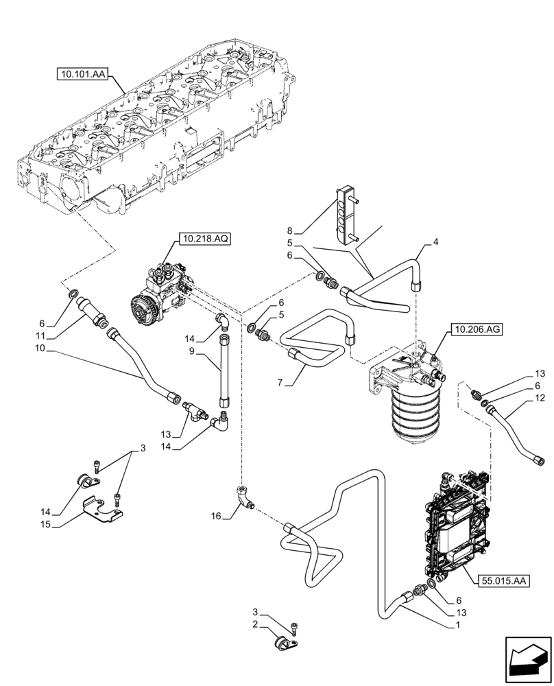 Схема запчастей Case IH F2CFE613E B006 - (10.210.AF) - FUEL LINE (10) - ENGINE