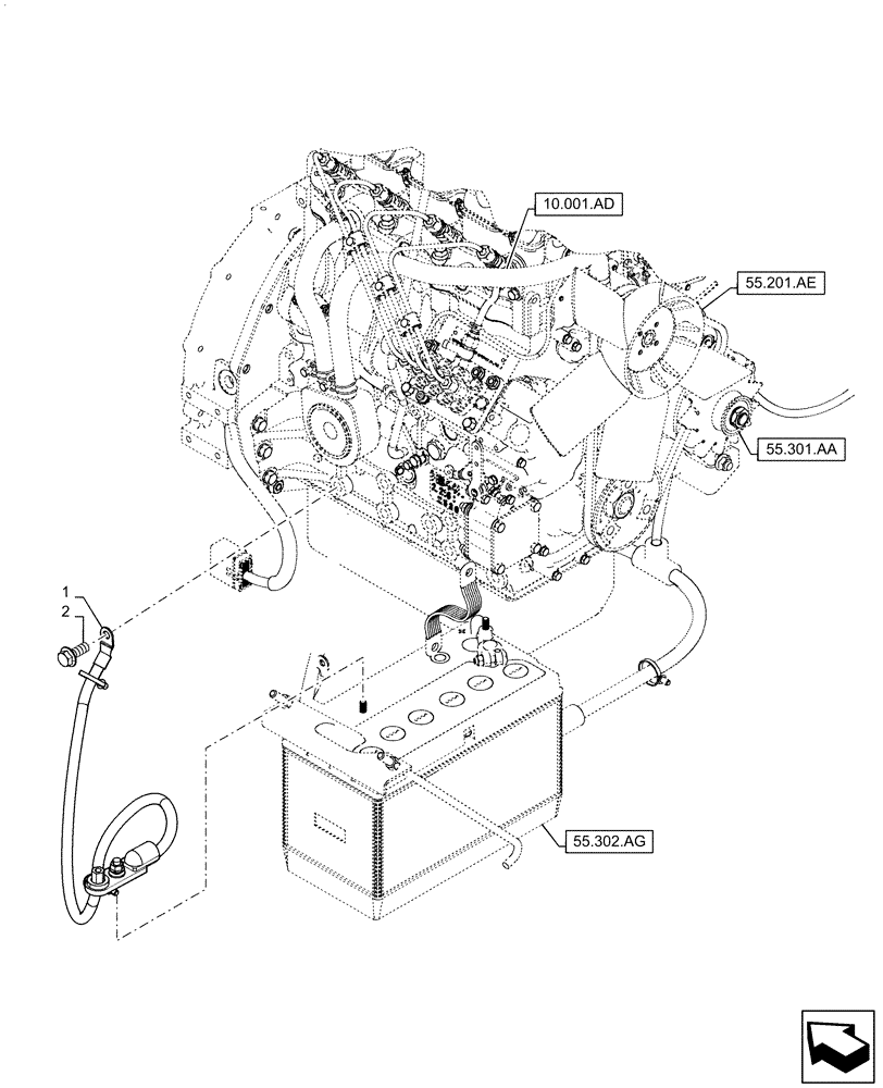 Схема запчастей Case IH TR310 - (55.302.AV[01]) - NO BATTERY DISCONNECT (55) - ELECTRICAL SYSTEMS