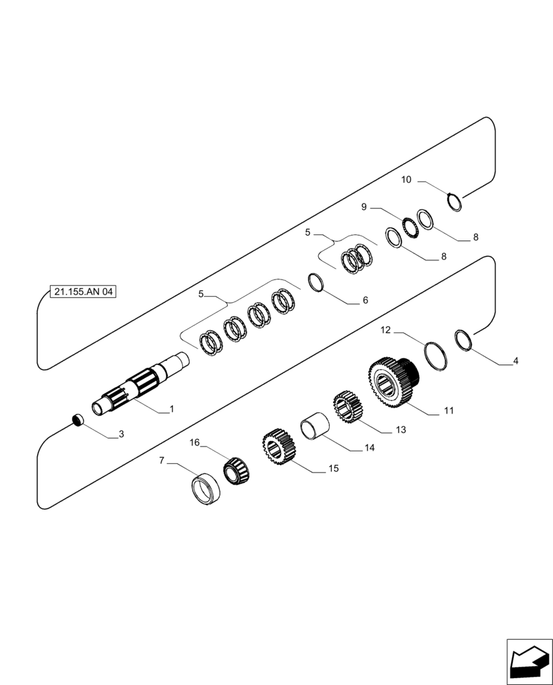 Схема запчастей Case IH MAGNUM 235 - (21.155.AN[04]) - RANGE TRANSMISSION, COUNTERSHAFT (21) - TRANSMISSION