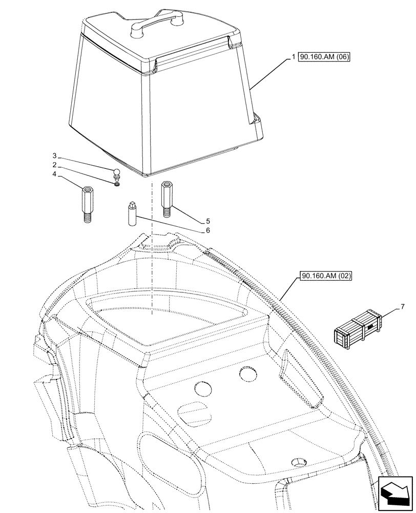 Схема запчастей Case IH MAXXUM 145 - (90.160.AM[05]) - VAR - 758570 - CAB STORAGE BOX, REAR, LH (90) - PLATFORM, CAB, BODYWORK AND DECALS