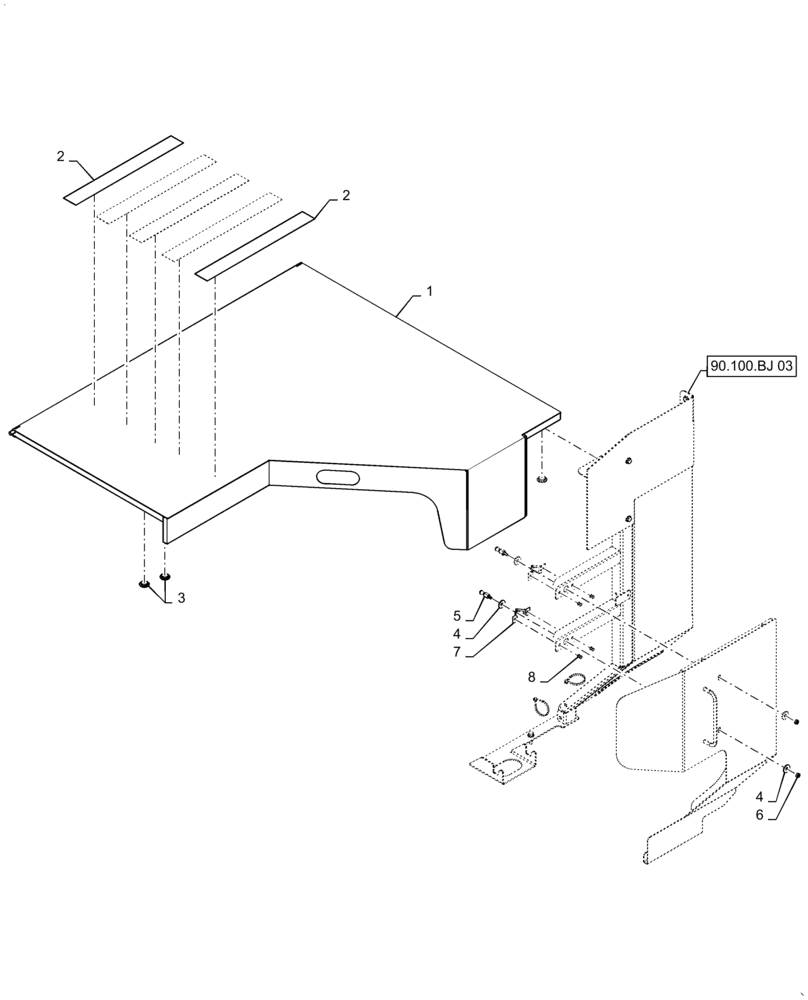 Схема запчастей Case IH 9230 - (90.100.BJ[04]) - COVER ASSY, ENGINE, PANEL 8230/9230 (90) - PLATFORM, CAB, BODYWORK AND DECALS