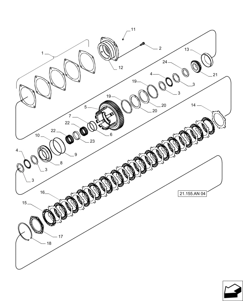 Схема запчастей Case IH MAGNUM 235 - (21.155.AN[05]) - RANGE TRANSMISSION, COUNTERSHAFT (21) - TRANSMISSION