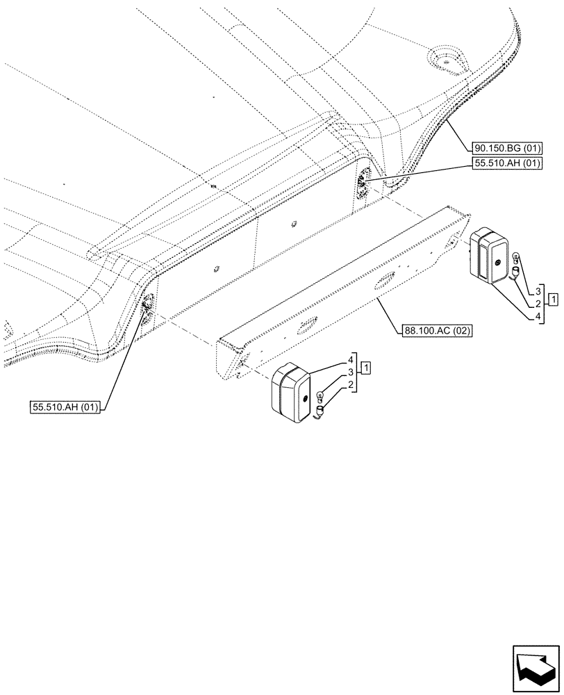 Схема запчастей Case IH MAXXUM 135 - (55.404.BA[03]) - VAR - 758484 - LICENSE PLATE LIGHT (55) - ELECTRICAL SYSTEMS