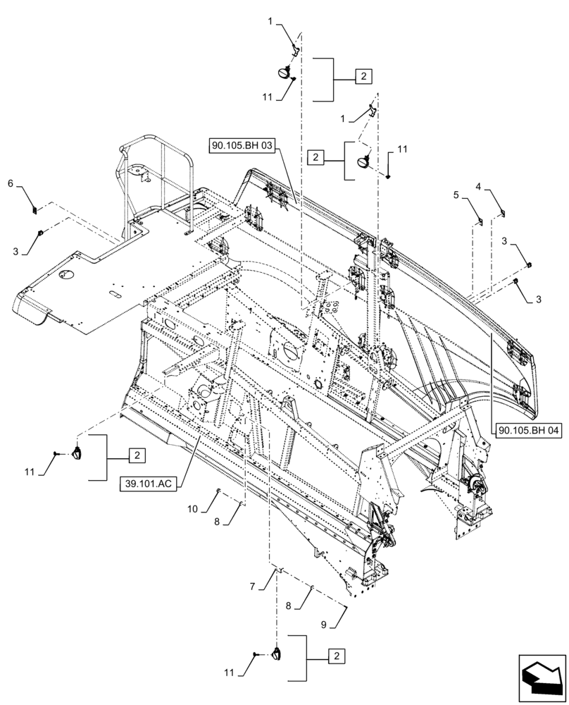 Схема запчастей Case IH 9230 - (55.101.AC[06]) - WORK LAMP, FRAME (55) - ELECTRICAL SYSTEMS