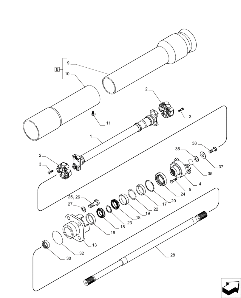 Схема запчастей Case IH MAGNUM 235 - (23.314.AH[03]) - MFD AXLE - DRIVE SHAFT, STANDARD AND SUSPENDED AXLE (23) - FOUR WHEEL DRIVE SYSTEM