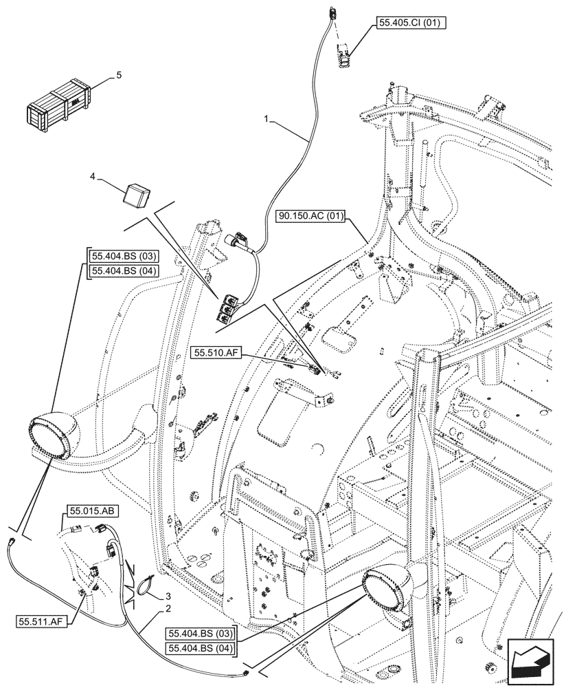 Схема запчастей Case IH MAXXUM 145 - (55.511.AA[01]) - VAR - 758488, 758487 - WORK LIGHT, WIRE HARNESS (55) - ELECTRICAL SYSTEMS