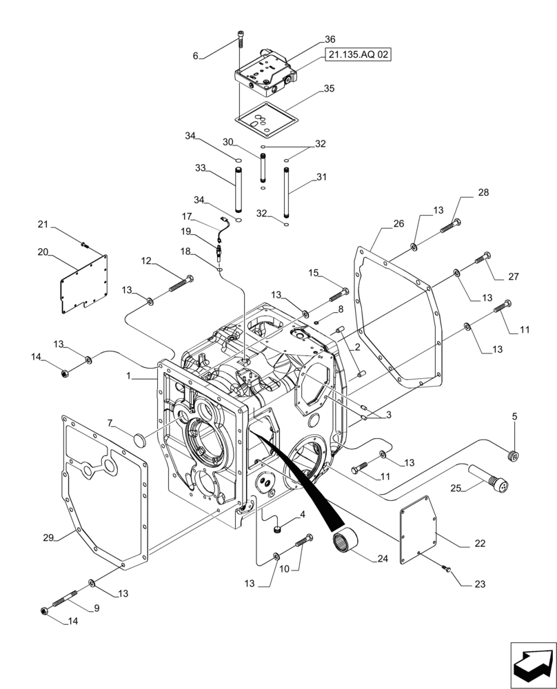 Схема запчастей Case IH MAGNUM 235 - (21.113.AB) - RANGE TRANSMISSION, HOUSING (21) - TRANSMISSION