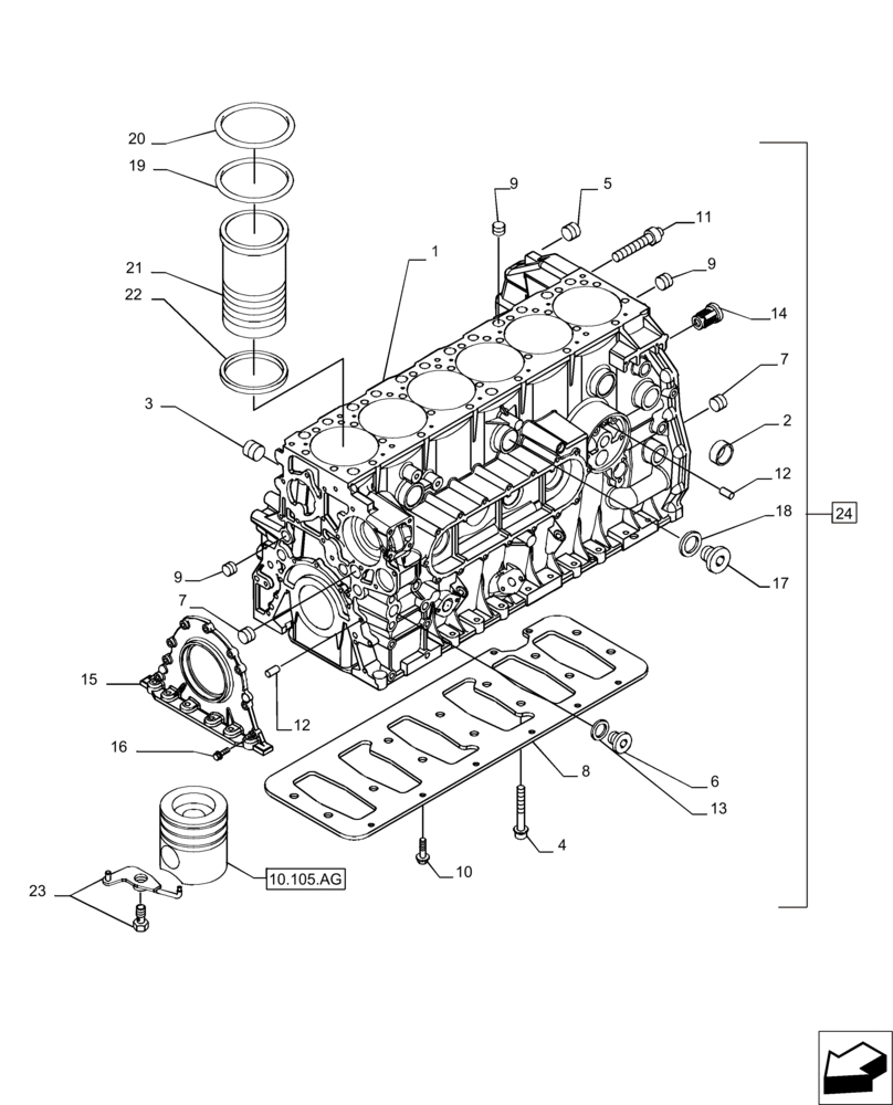 Схема запчастей Case IH MAGNUM 235 - (10.001.AB) - CYLINDER BLOCK & RELATED PARTS (10) - ENGINE