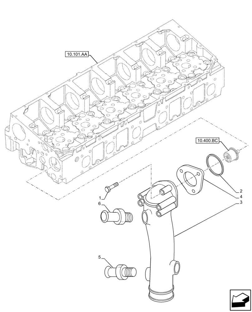 Схема запчастей Case IH F2CFE613E B006 - (10.400.AE[01]) - ENGINE, COOLING SYSTEM LINE (10) - ENGINE