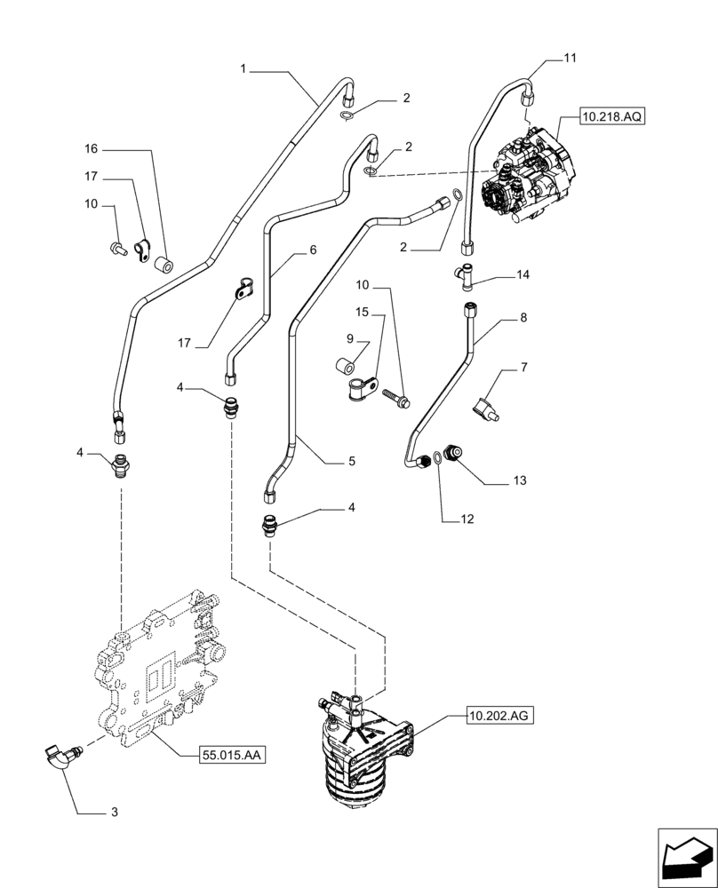 Схема запчастей Case IH MAGNUM 235 - (10.210.AO[01]) - FUEL LINES & RELATED PARTS (10) - ENGINE