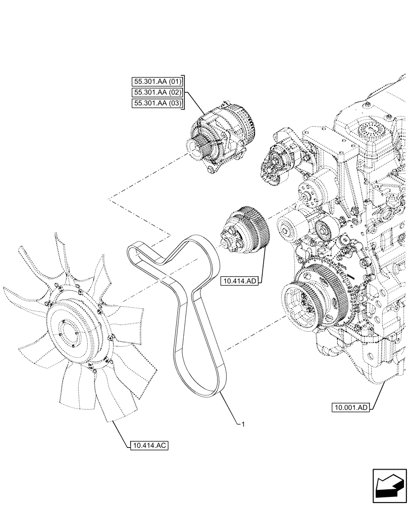 Схема запчастей Case IH MAXXUM 115 - (10.414.BE) - VAR - 391192, 758557, 758558 - ENGINE, BELT (10) - ENGINE