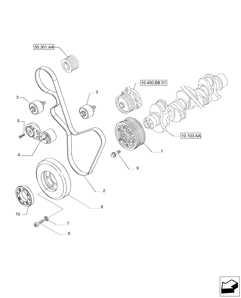 Схема запчастей Case IH MAGNUM 235 - (10.103.AG) - DAMPER - PULLEY (10) - ENGINE