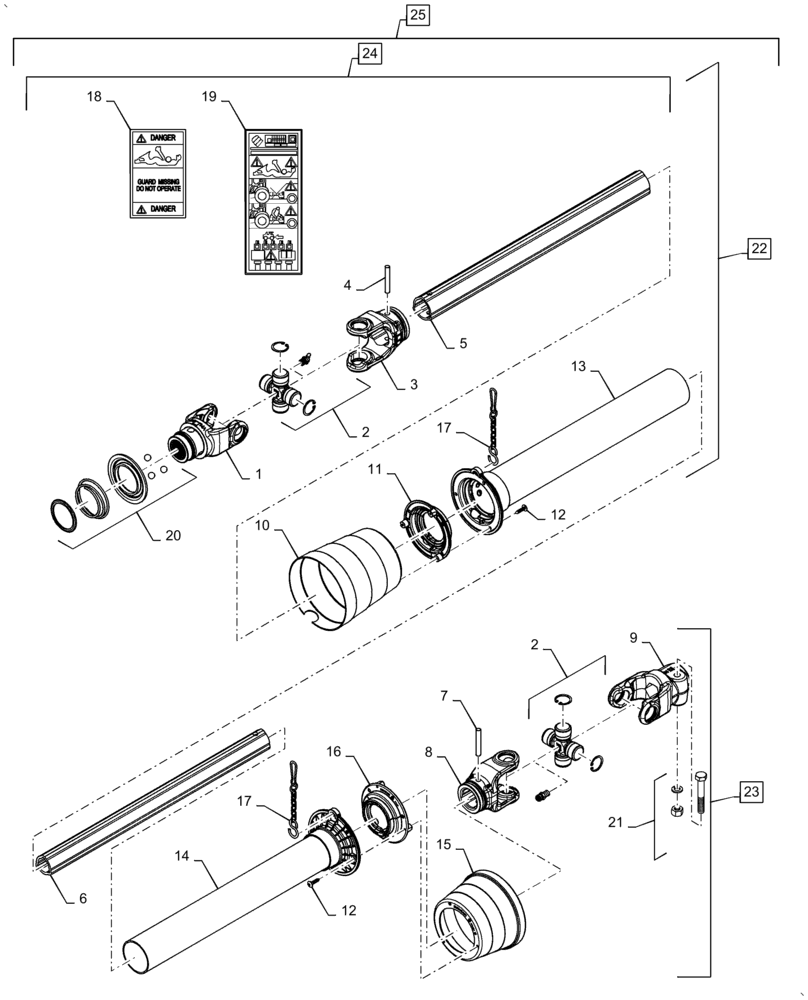 Схема запчастей Case IH 5506-55 - (58.100.AH[06]) - DRIVE HEADER ASSY, REAR PTO, SHAFT, 6R65 (58) - ATTACHMENTS/HEADERS