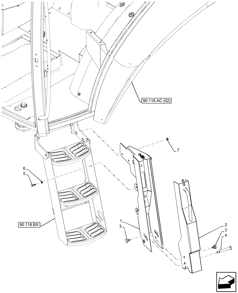 Схема запчастей Case IH MAXXUM 115 - (90.116.AG[04]) - VAR - 743777, 391153 - MUDGUARD, RIGHT SIDE (90) - PLATFORM, CAB, BODYWORK AND DECALS