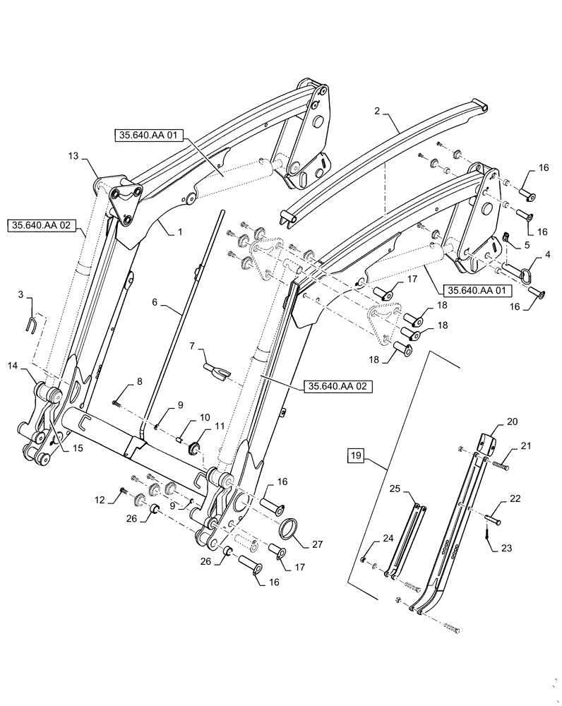 Схема запчастей Case IH L565 - (39.101.AB[02]) - BEAM - MECHANICAL SELF LEVELING (39) - FRAMES AND BALLASTING