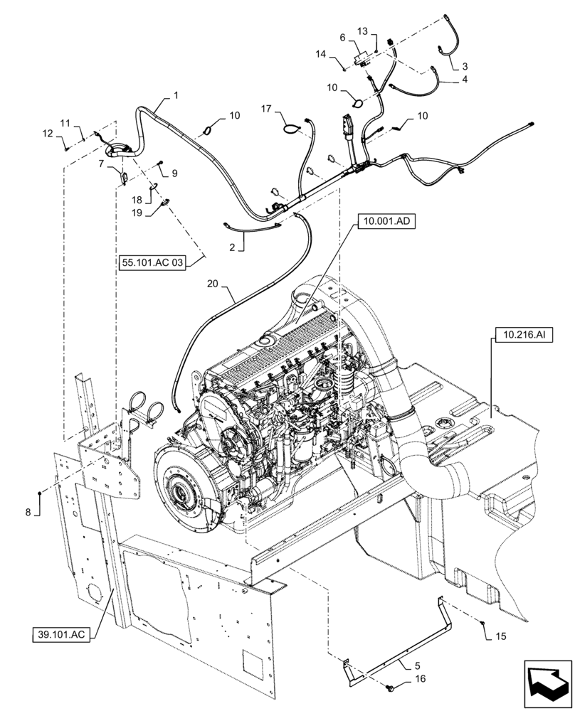 Схема запчастей Case IH 9230 - (55.015.AB[02]) - WIRE HARNESS, ENGINE- 8230/9230 (55) - ELECTRICAL SYSTEMS