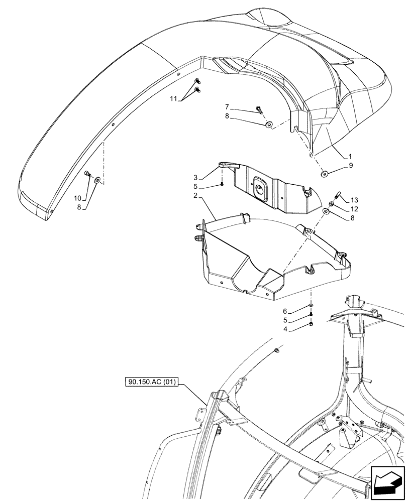 Схема запчастей Case IH MAXXUM 150 - (90.116.AC[04]) - VAR - 391153 - REAR FENDER (90) - PLATFORM, CAB, BODYWORK AND DECALS