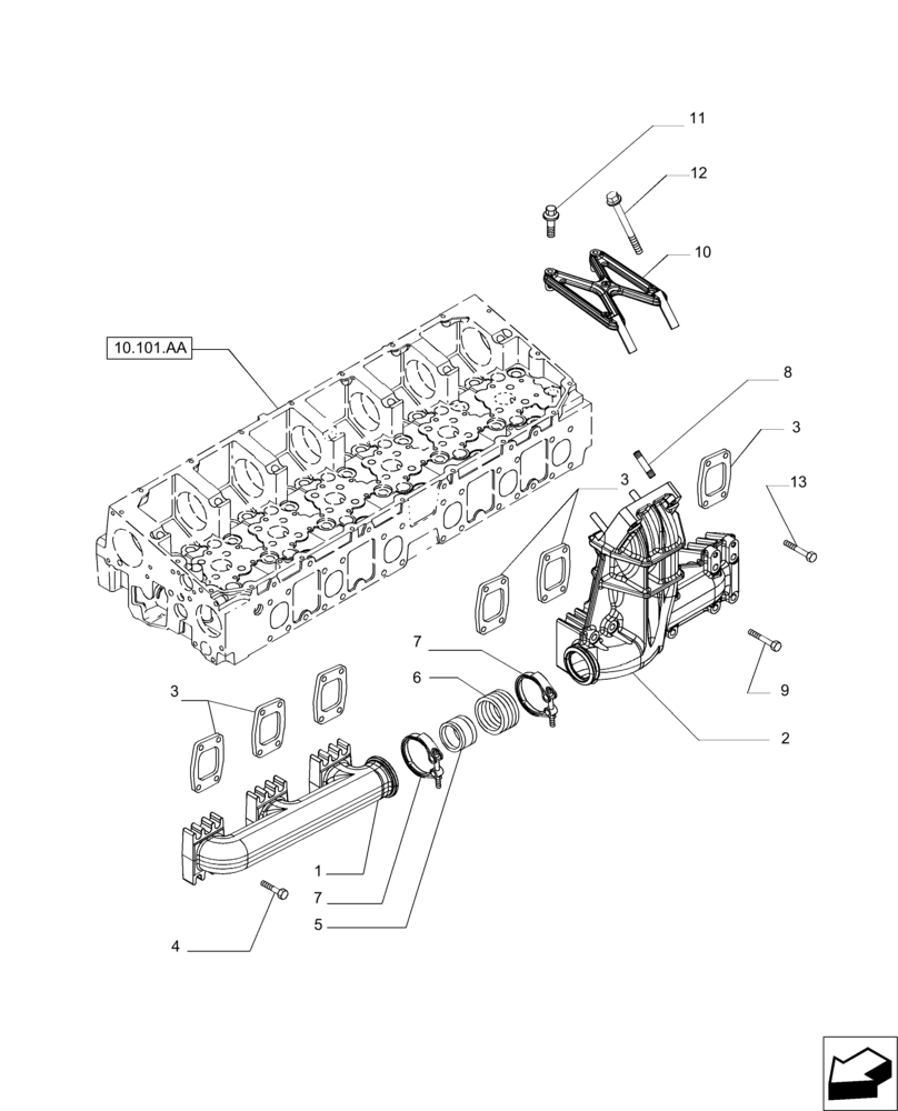 Схема запчастей Case IH MAGNUM 235 - (10.254.AC) - EXHAUST MANIFOLD (10) - ENGINE