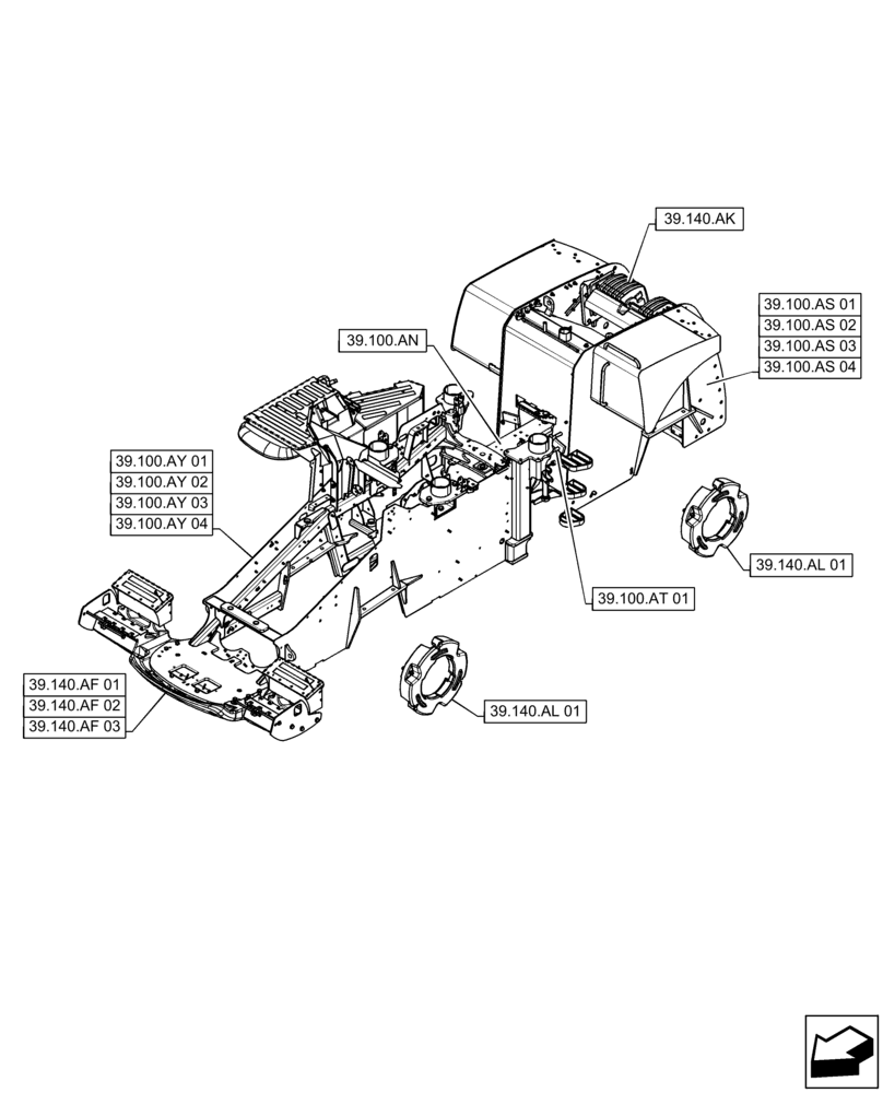 Схема запчастей Case IH STEIGER 370 - (39.000.00) - SECTION INDEX - FRAMES AND BALLASTING (39) - FRAMES AND BALLASTING
