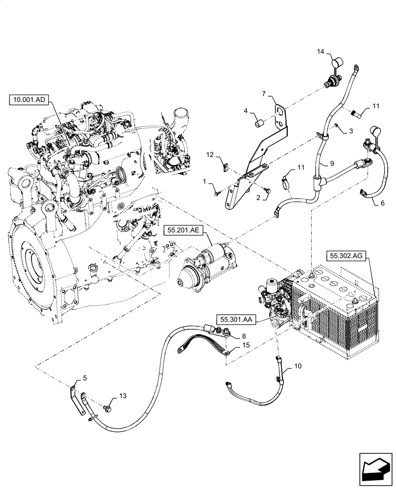 Схема запчастей Case IH TV380 - (55.302.AV[01]) - NO BATTERY DISCONNECT (55) - ELECTRICAL SYSTEMS