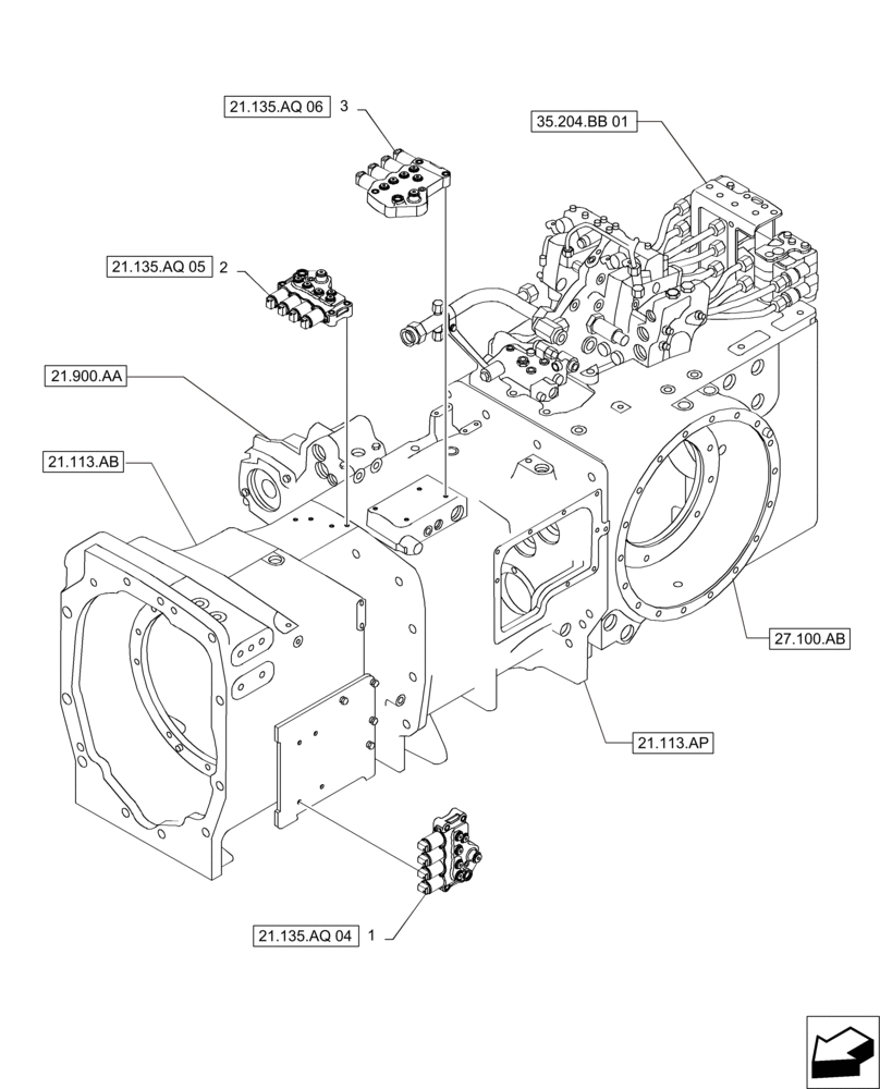 Схема запчастей Case IH MAGNUM 235 - (21.135.AQ[03]) - TRANSMISSION CONTROL VALVE LOCATION (21) - TRANSMISSION