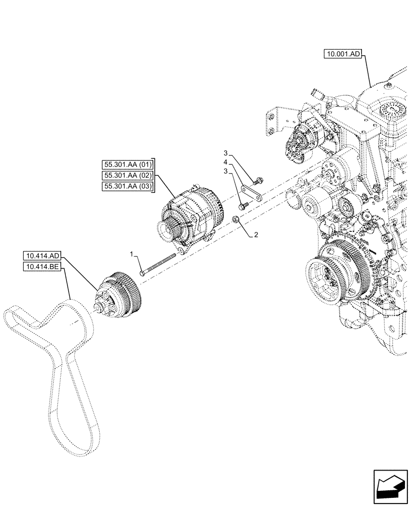 Схема запчастей Case IH MAXXUM 145 - (55.301.AB) - VAR - 391192, 758557, 758558 - ALTERNATOR, BRACKET (55) - ELECTRICAL SYSTEMS