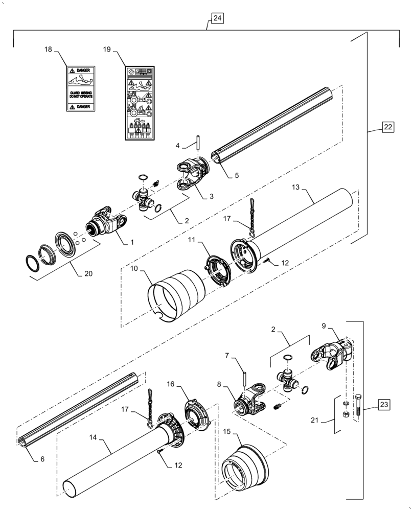 Схема запчастей Case IH 5505-65 - (58.100.AH[05]) - DRIVE HEADER ASSY, REAR PTO SHAFT, 5R65 / 6R55 (58) - ATTACHMENTS/HEADERS