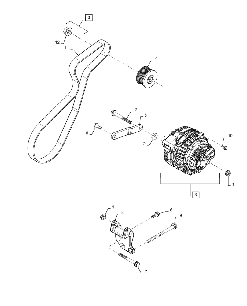 Схема запчастей Case IH 5140 - (55.301.AD) - ALTERNATOR ASSY, MOUNTING PARTS (55) - ELECTRICAL SYSTEMS