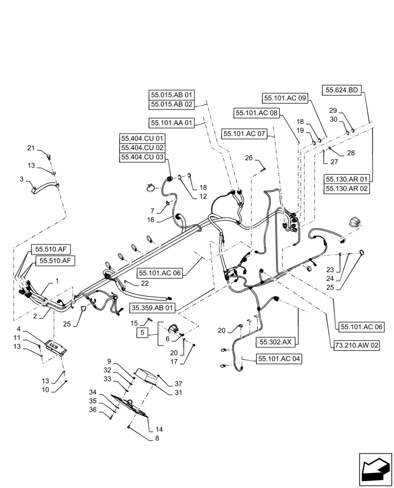 Схема запчастей Case IH 7230 - (55.101.AC[03]) - WIRE HARNESS, MAIN FRAME, LH (55) - ELECTRICAL SYSTEMS