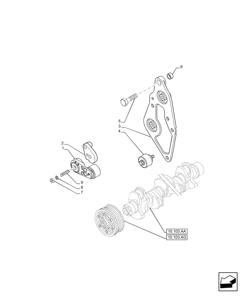 Схема запчастей Case IH F2CFE613E B006 - (10.414.AE) - BELT TENSIONER (10) - ENGINE