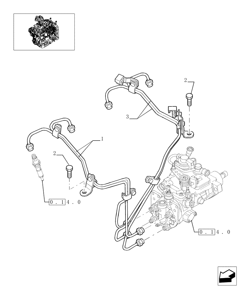 Схема запчастей Case IH MAXXUM 100 - (0.14.9) - INJECTION EQUIPMENT - PIPING (STD + VAR.330003-332115-332116) (01) - ENGINE