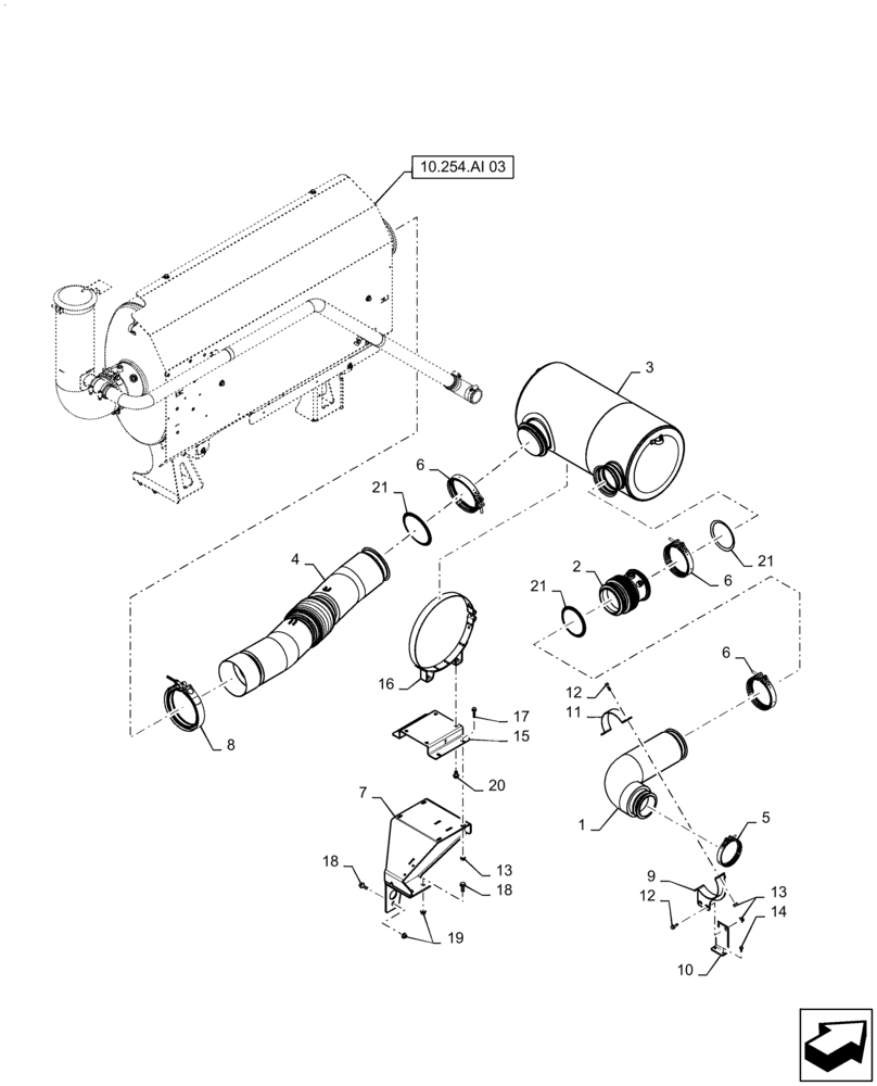 Схема запчастей Case IH 5140 - (10.254.AI[02]) - EXHAUST SYSTEM (10) - ENGINE