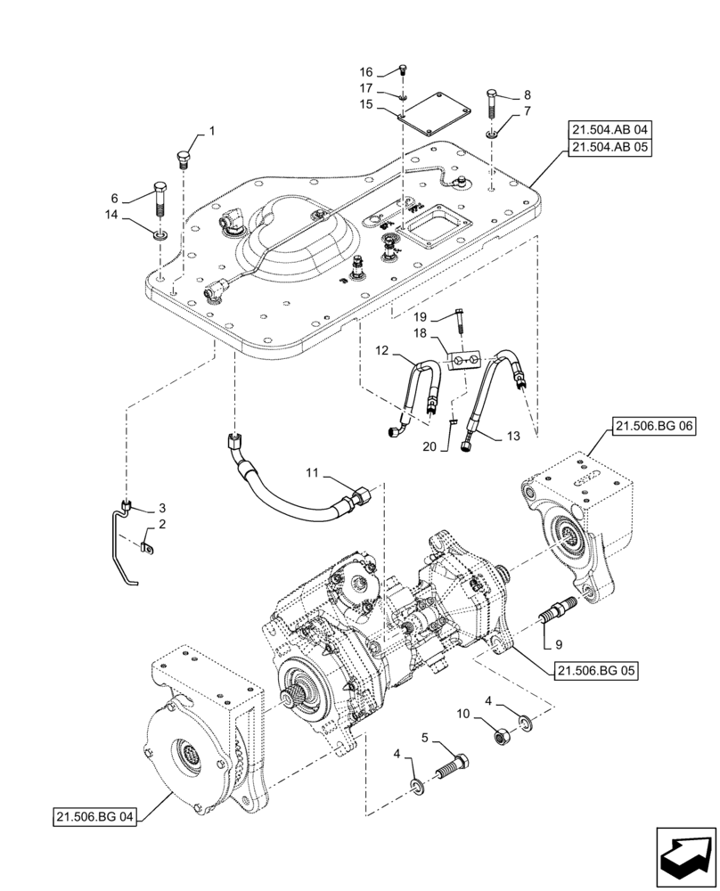 Схема запчастей Case IH MAGNUM 380 - (21.504.AB[03]) - VAR - 429334, 429335 - TRANSMISSION - CVT - TOP COVER ASSY (21) - TRANSMISSION