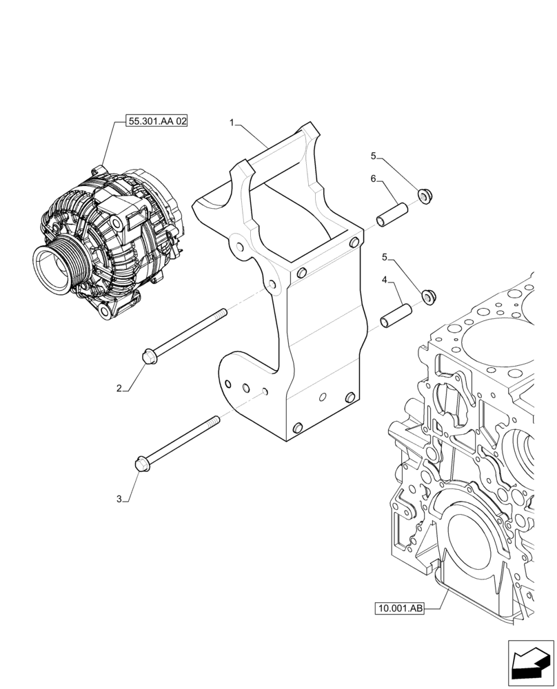 Схема запчастей Case IH MAGNUM 235 - (55.301.AA[03]) - ALTERNATOR, MOUNTING (55) - ELECTRICAL SYSTEMS