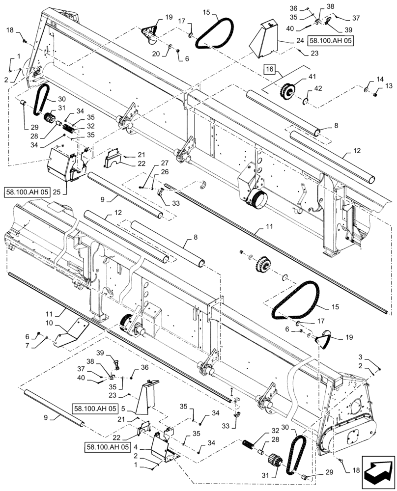 Схема запчастей Case IH 4416-30 - (58.100.AH[03]) - DRIVE, HEADER ASSY, REAR, NON-CHOPPING (58) - ATTACHMENTS/HEADERS