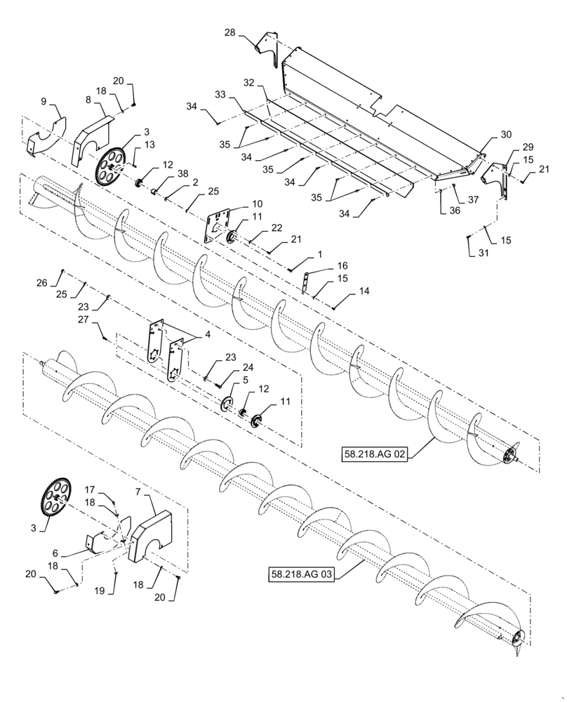 Схема запчастей Case IH 4416-30 - (58.218.AG[01]) - AUGER ASSY (58) - ATTACHMENTS/HEADERS