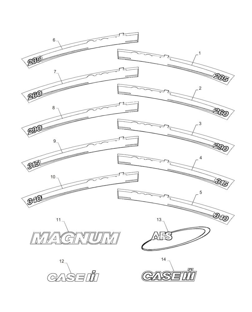 Схема запчастей Case IH MAGNUM 235 - (90.108.AB) - DECALS (90) - PLATFORM, CAB, BODYWORK AND DECALS