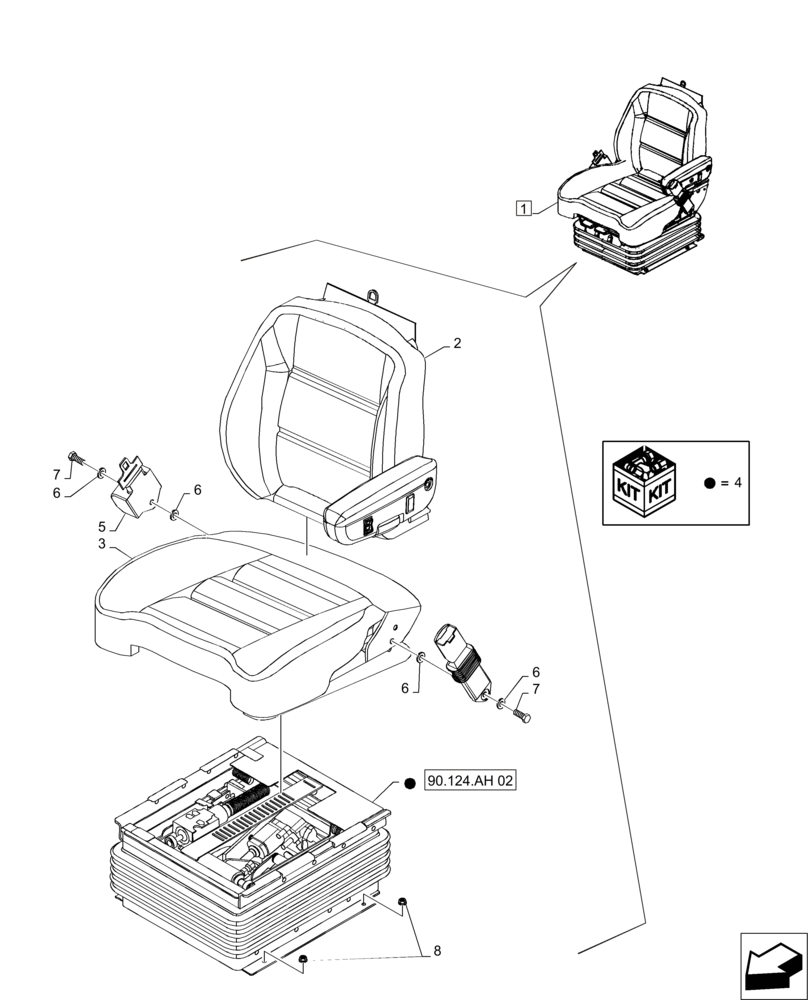 Схема запчастей Case IH MAGNUM 235 - (90.124.AC) - DELUXE SEAT WITH RETRACTABLE BELTS (90) - PLATFORM, CAB, BODYWORK AND DECALS