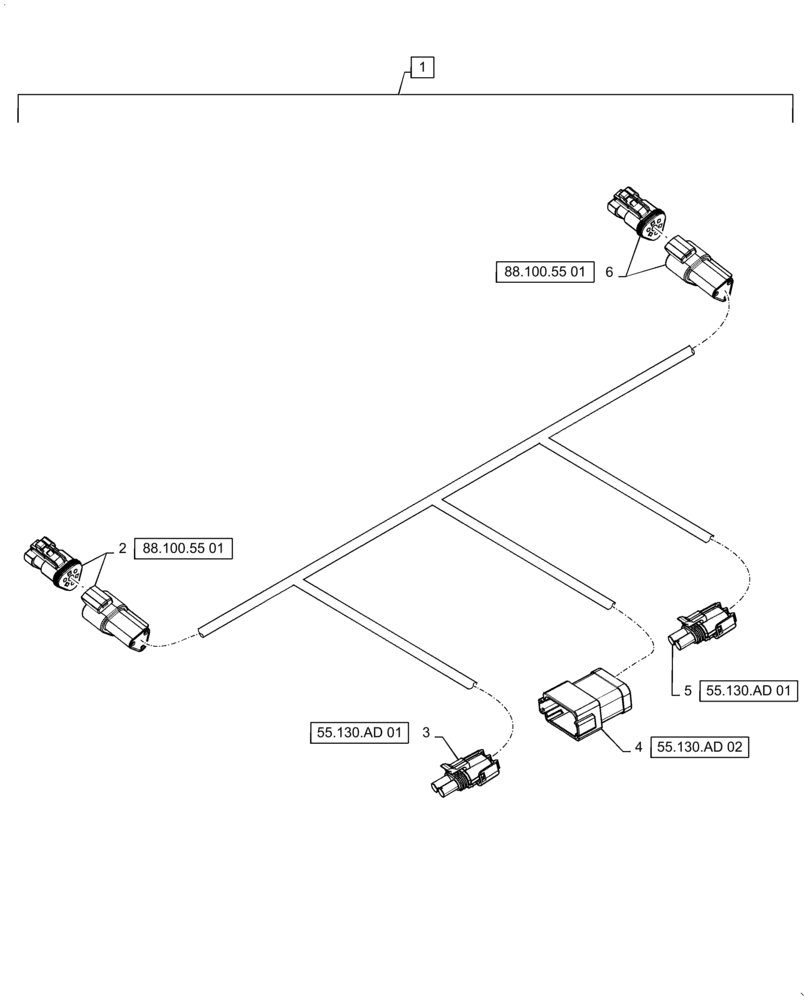 Схема запчастей Case IH 4416-30 - (55.130.AD[03]) - WIRING ASSY, TOP BEAM (55) - ELECTRICAL SYSTEMS