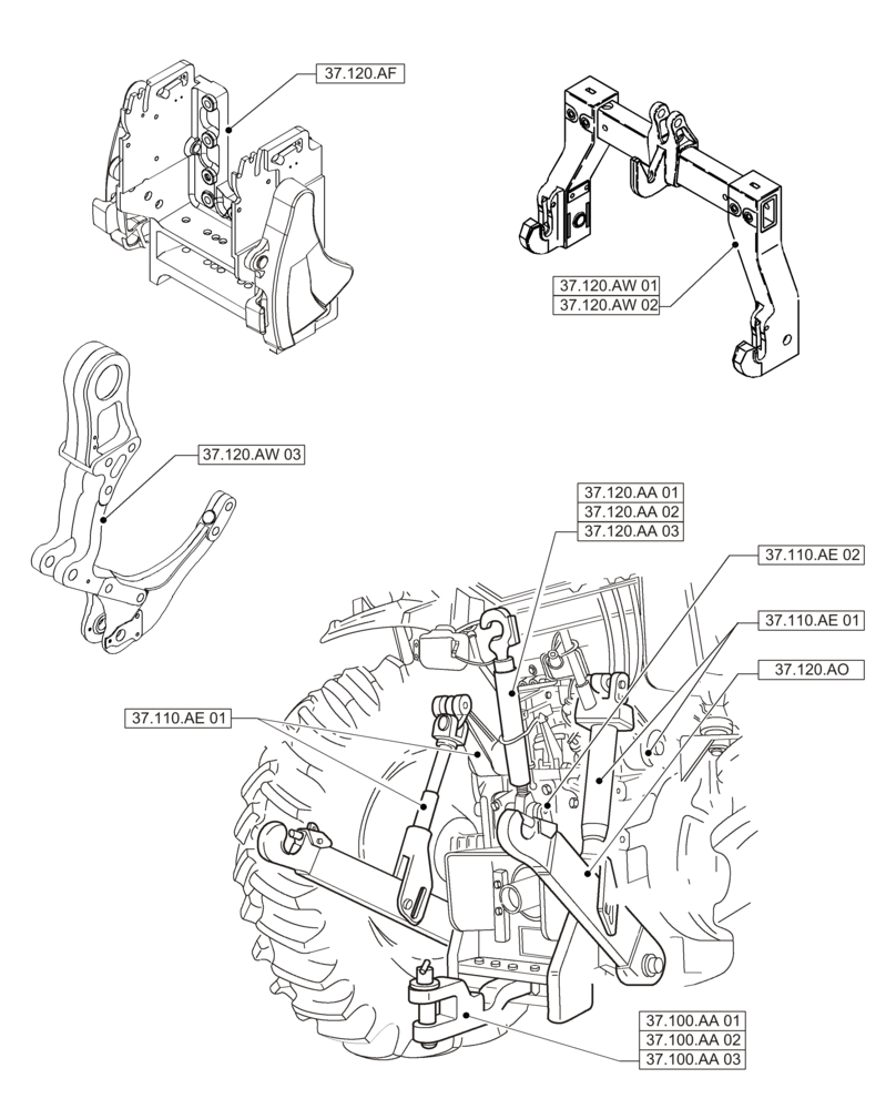 Схема запчастей Case IH MAGNUM 235 - (37.000.00) - PICTORIAL INDEX - HITCHES, DRAWBARS AND IMPLEMENT COUPLINGS (37) - HITCHES, DRAWBARS & IMPLEMENT COUPLINGS