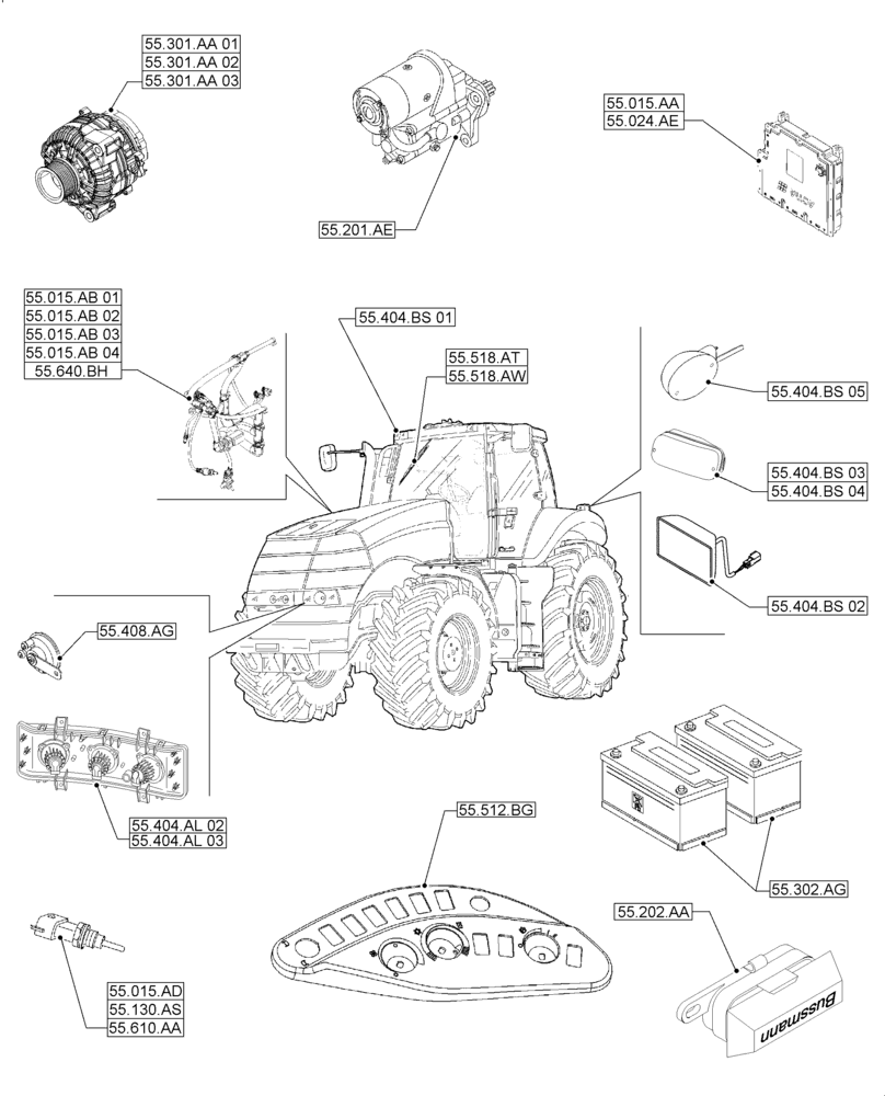 Схема запчастей Case IH MAGNUM 235 - (55.000.00[02]) - PICTORIAL INDEX - ELECTRICAL SYSTEMS (55) - ELECTRICAL SYSTEMS