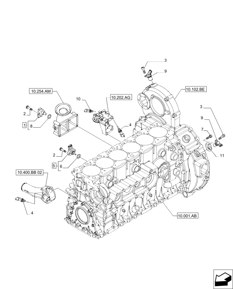 Схема запчастей Case IH MAGNUM 235 - (55.015.AD) - MOTOR SENSORS (55) - ELECTRICAL SYSTEMS