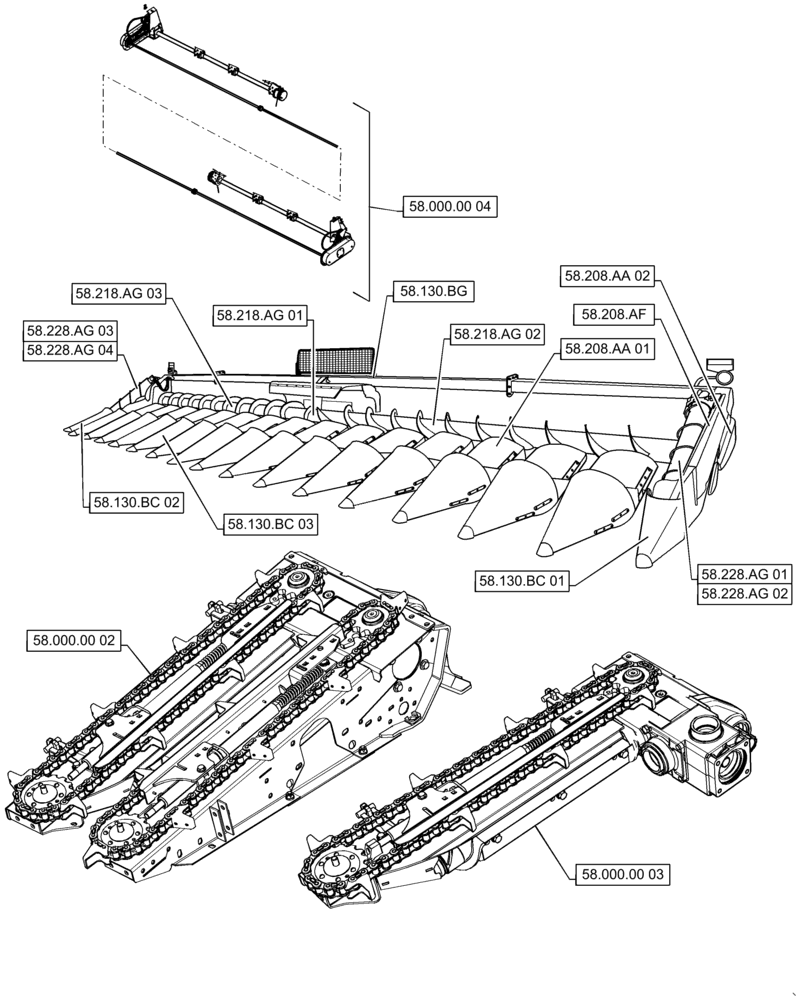 Схема запчастей Case IH 4416-30 - (58.000.00[01]) - SECTION INDEX - ATTACHMENTS/HEADERS, MAIN (58) - ATTACHMENTS/HEADERS
