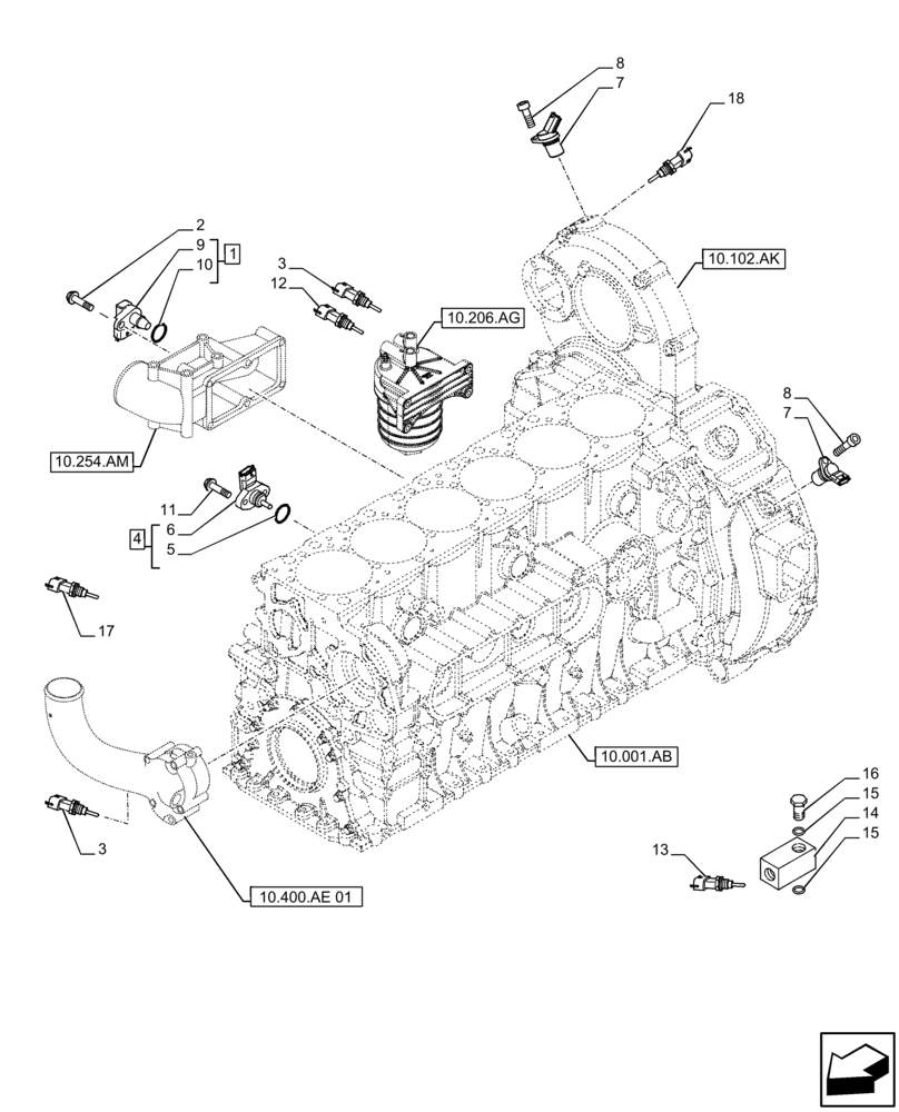 Схема запчастей Case IH F2CFE613E B006 - (55.015.AC) - ENGINE, SENSOR (55) - ELECTRICAL SYSTEMS