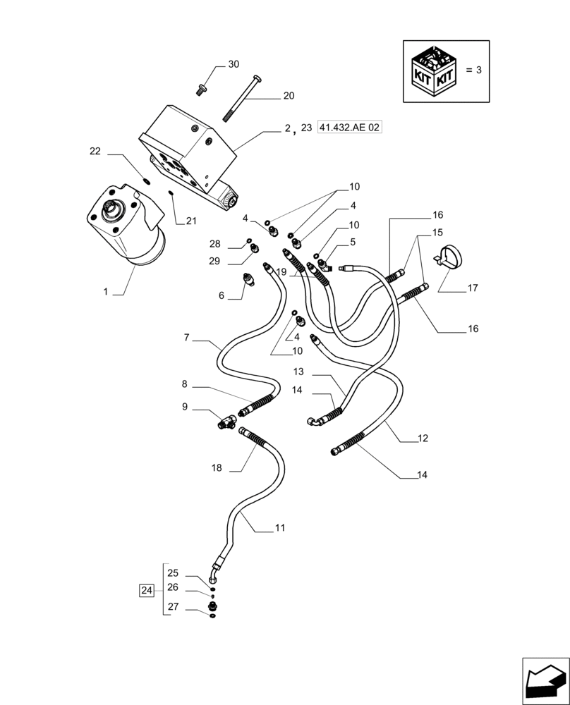 Схема запчастей Case IH MAGNUM 235 - (41.432.AC[01]) - STEERING SYSTEM, MFD WITH AUTOGUIDANCE (41) - STEERING